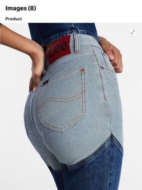 Lee High-Rise Flare Jeans Two Tone Denim Chaps 1970’s Hippie Cowgirl 6 NWT